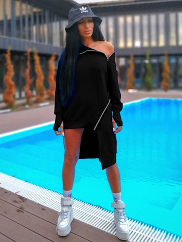 Long Sleeve Zipper Mini Dress