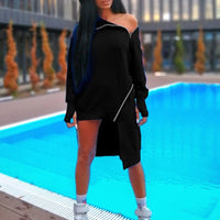 Long Sleeve Zipper Mini Dress