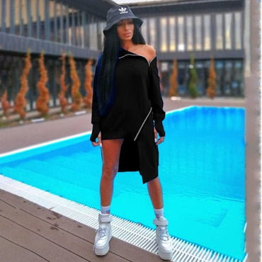 Long Sleeve Zipper Mini Dress