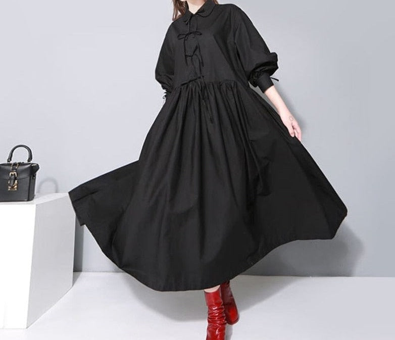 Long Sleeve Bows Cotton Dress