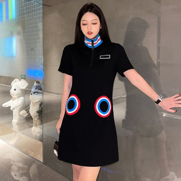 Contrast Color Knee Length Dress