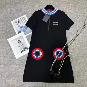 Contrast Color Knee Length Dress