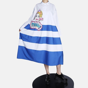 Stripes Long Sleeve Spring Dress