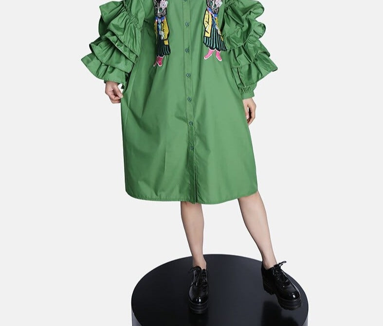 Ruffles Sleeves Spring Green Dress