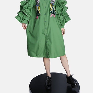 Ruffles Sleeves Spring Green Dress