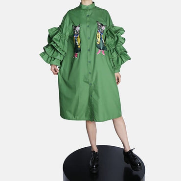 Ruffles Sleeves Spring Green Dress