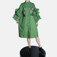 Ruffles Sleeves Spring Green Dress