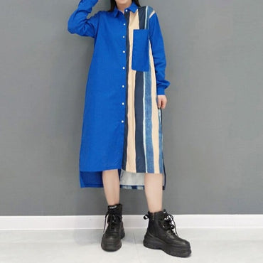 Blue Patchwork Loose Fit Dress