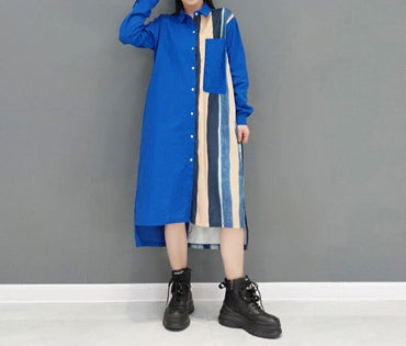 Blue Patchwork Loose Fit Dress