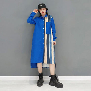 Blue Patchwork Loose Fit Dress