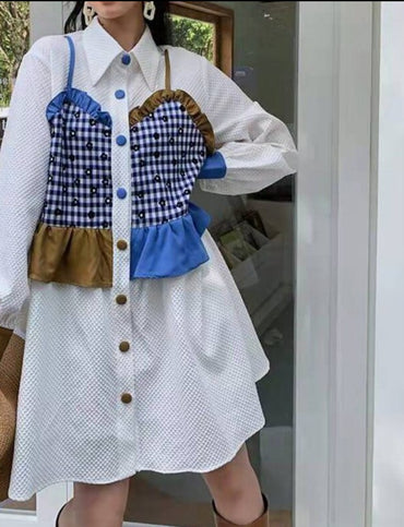 Patchwork Long Sleeve Plaid Dress