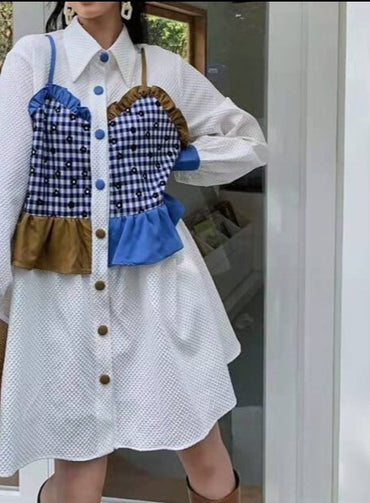 Patchwork Long Sleeve Plaid Dress