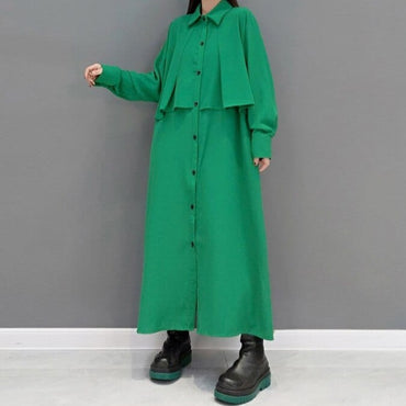 Solid Green Long Ruffles Dress