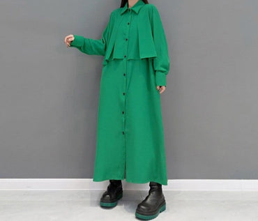 Solid Green Long Ruffles Dress