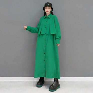 Solid Green Long Ruffles Dress