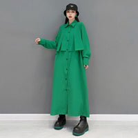 Solid Green Long Ruffles Dress