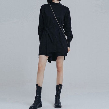 Solid Black Japanese Style Mini Dress