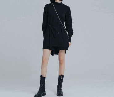 Solid Black Japanese Style Mini Dress