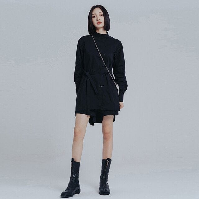 Solid Black Japanese Style Mini Dress