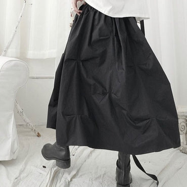 Solid Black White Long Skirt