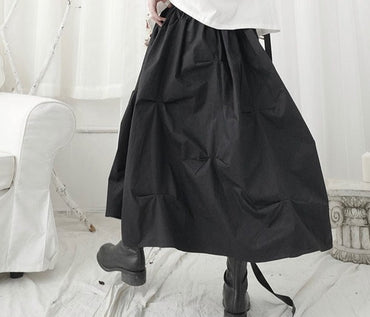 Solid Black White Long Skirt