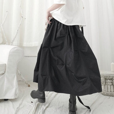 Solid Black White Long Skirt