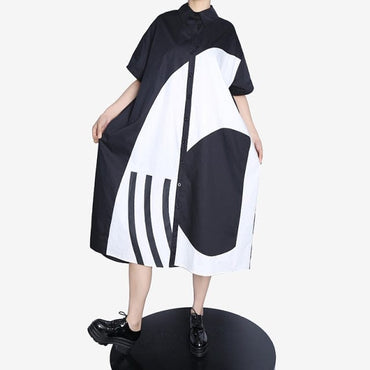 Patchwork Spring Loose Fit Shirt Dress