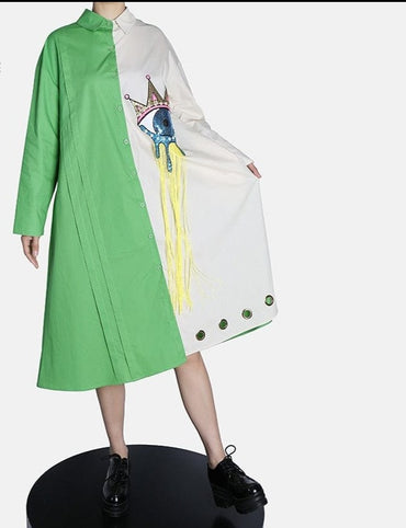 Patchwork Loose Fit Cartoon Dress