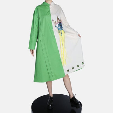 Patchwork Loose Fit Cartoon Dress