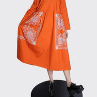 Spring Orange Shirt Dress Loose Fit