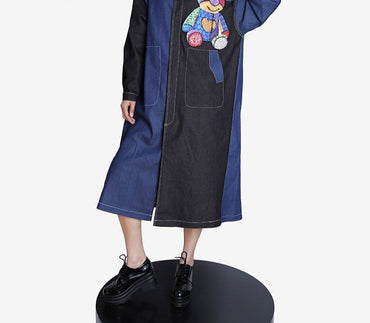 Mid Calf Denim Jeans Shirt Dress