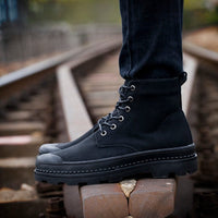 PU Leather Black Ankle Boots