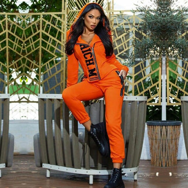 Orange Hooded Sports Suit