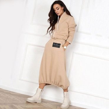 Draped Long Sleeves Midi Dress