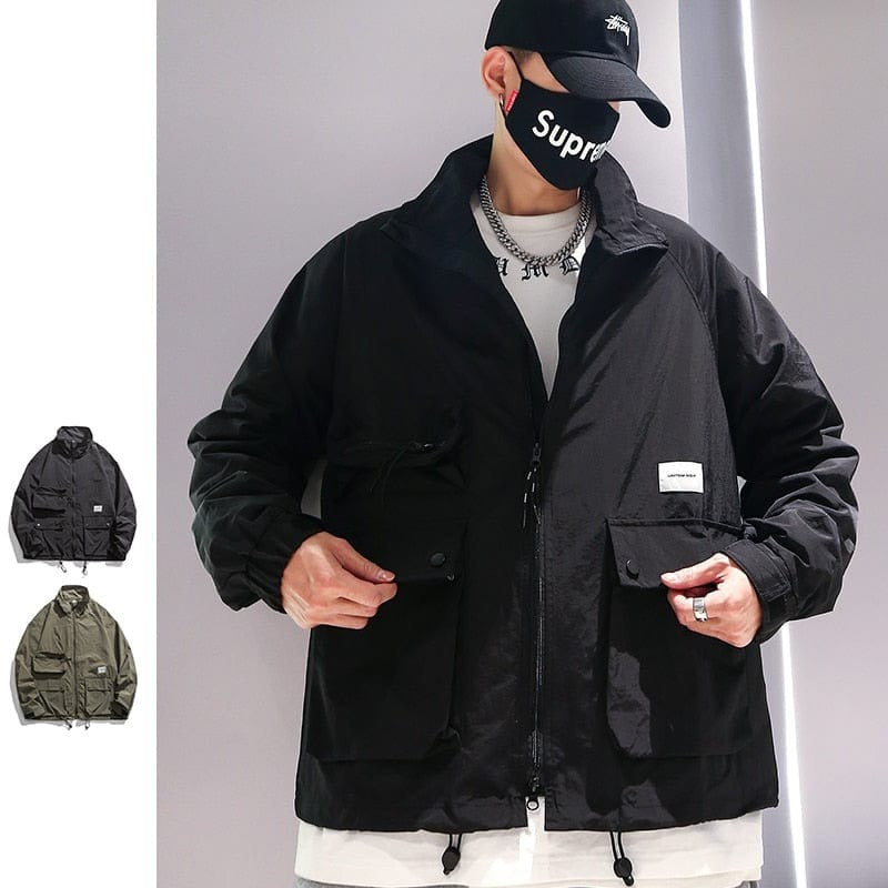 Black Cargo Streetwear Casual Jacket