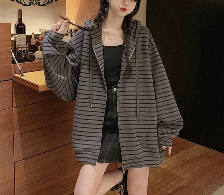 Stylish Loose Striped Hoodie