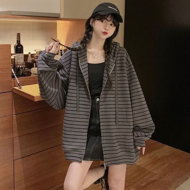 Stylish Loose Striped Hoodie