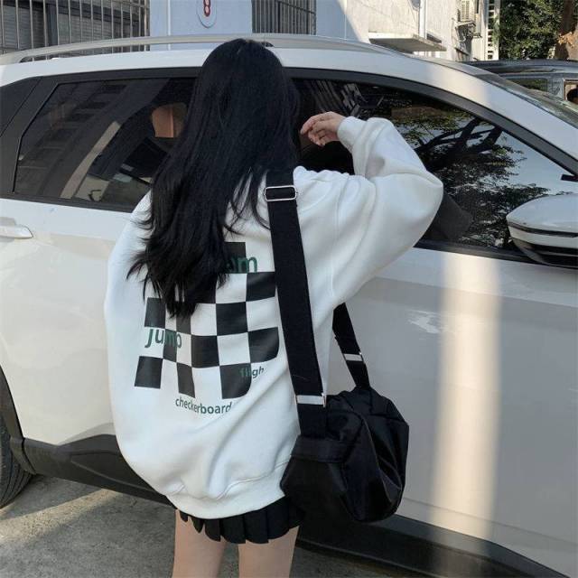 Checkerboard Plaid Loose Sweatshirt