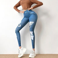 Fake Denim Elastic Leggings