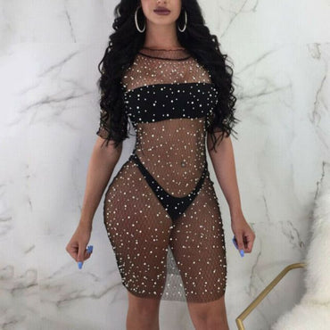 Sequins Mesh See-through Mini Dress