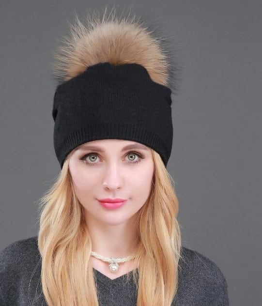 Knitted Fur Winter Beanie Hat