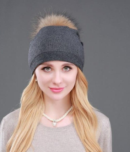 Knitted Fur Winter Beanie Hat