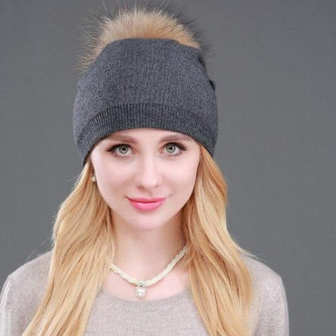 Knitted Fur Winter Beanie Hat