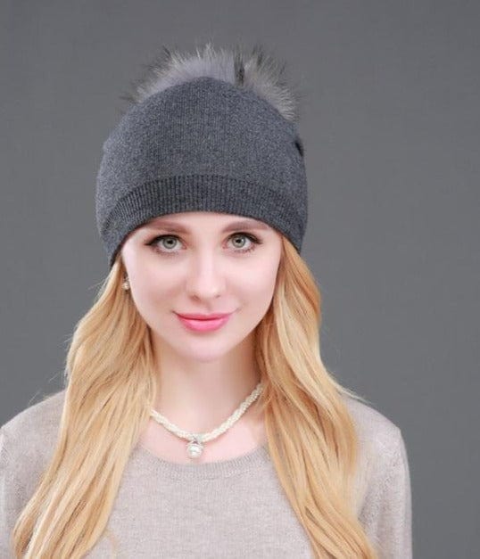 Knitted Fur Winter Beanie Hat