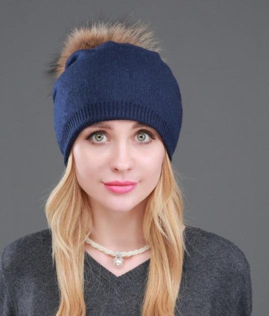 Knitted Fur Winter Beanie Hat