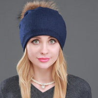 Knitted Fur Winter Beanie Hat