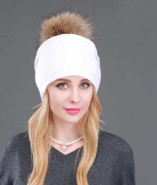 Knitted Fur Winter Beanie Hat