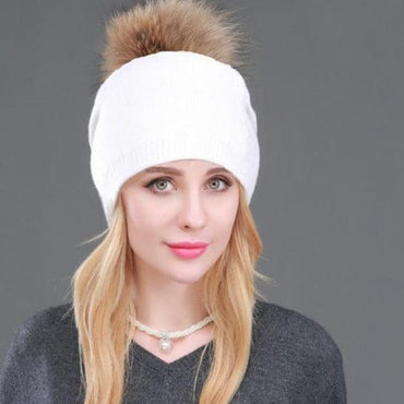 Knitted Fur Winter Beanie Hat