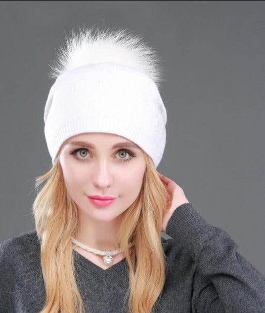 Knitted Fur Winter Beanie Hat