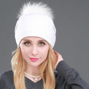 Knitted Fur Winter Beanie Hat